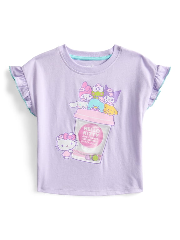 Hello Kitty and Friends Toddler Girls Ruffle Graphic Tee with Short Sleeves, Sizes 12M-5T