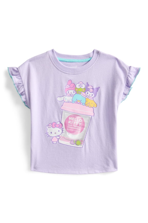 Hello Kitty and Friends Toddler Girls Ruffle Graphic Tee with Short Sleeves, Sizes 12M-5T