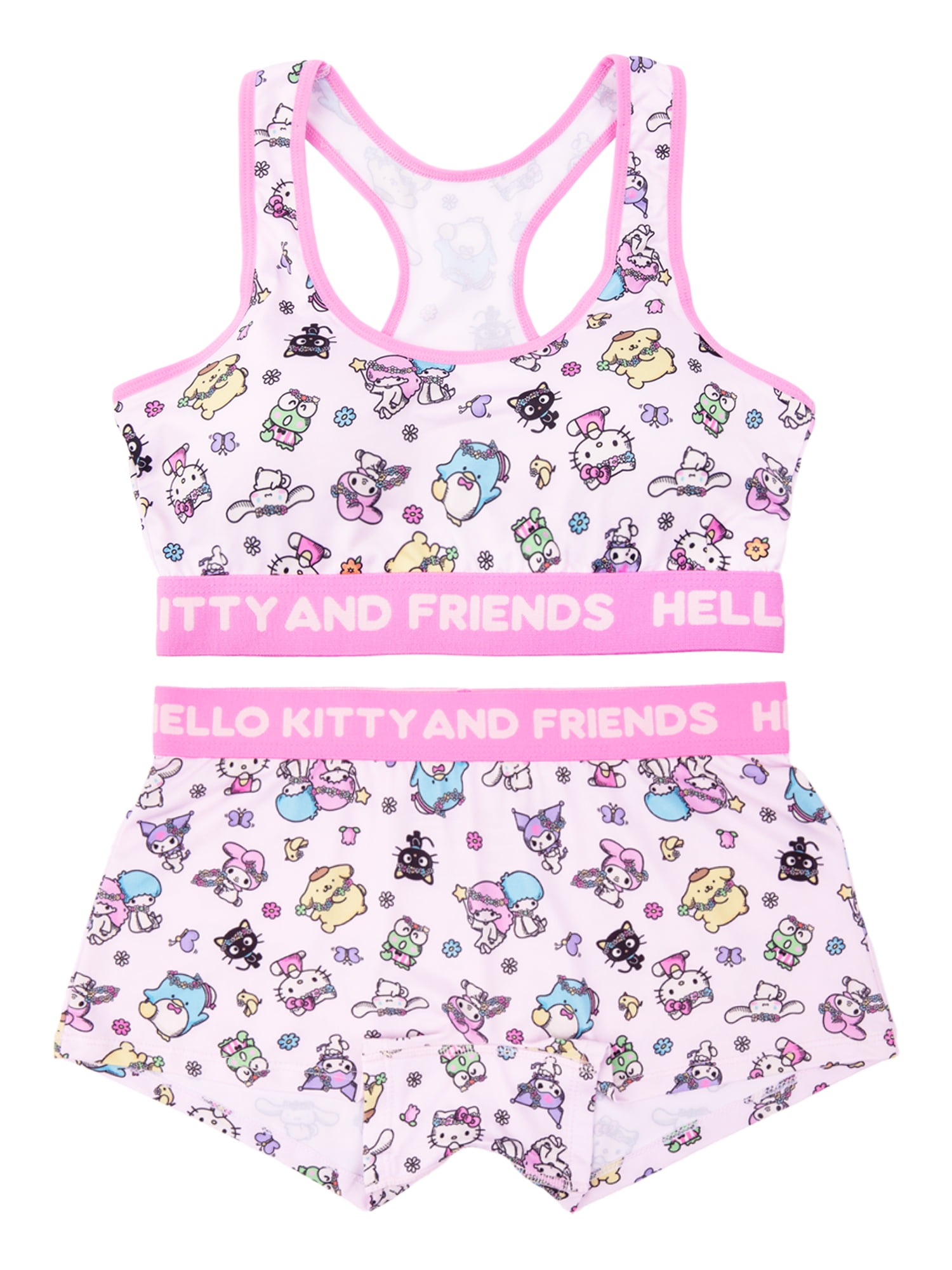Hello Kitty & Friends Woman's and Juniors Racerback Bra & Boyshort Underwear set, 2-Pack, Size S-XL