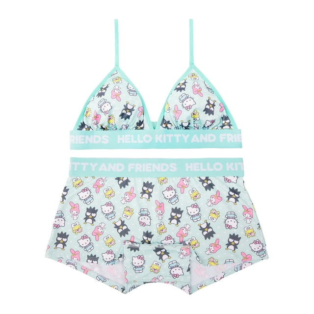 Hello Kitty & Friends Woman's and Juniors Triangle Bra & Boyshort Underwear set, 2-Pack, Size S-XL