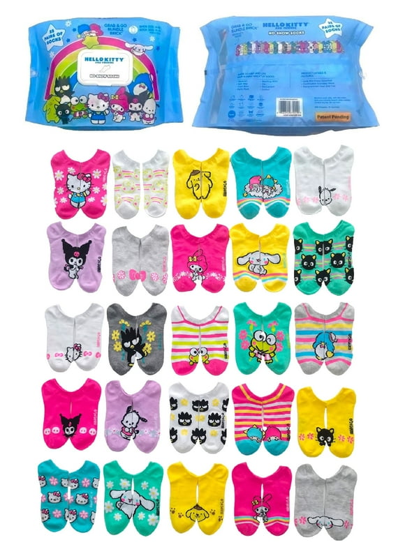 Hello Kitty & Friends, Women's Bundle Brick No-Show Socks, 25-Pack, Size 4-10
