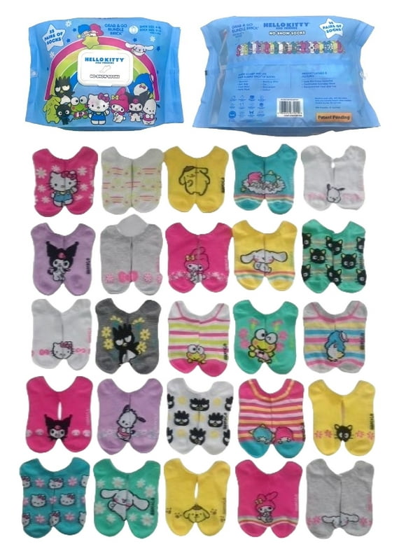 Hello Kitty & Friends, Women's Bundle Brick No-Show Socks, 25-Pack, Size 4-10