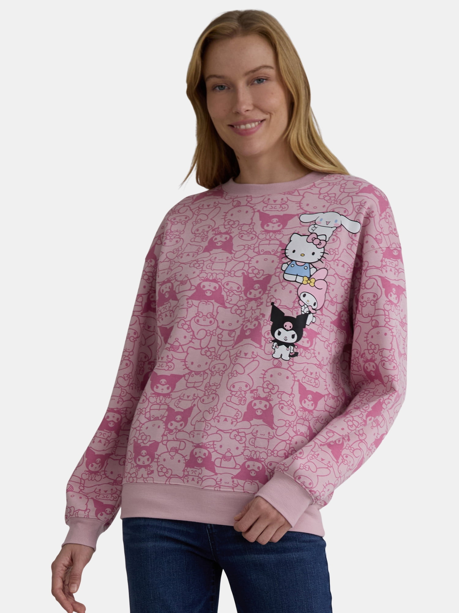 Hello Kitty & Friends Women's Graphic Fleece Pullover Sweatshirt with Long Sleeves, Sizes XXS-XXL