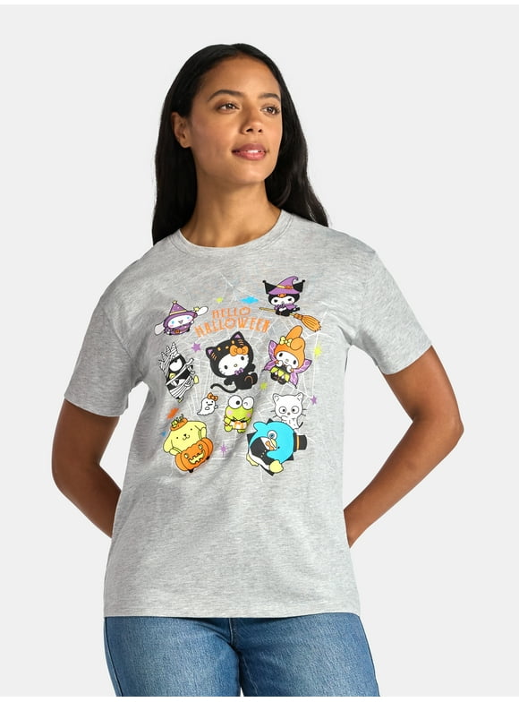 Hello Kitty & Friends Women's Halloween Graphic Tee with Short Sleeves, Sizes XXS-XXL