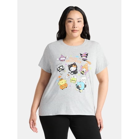 Halloween Hello Kitty and Friends Women's Plus Graphic Tee with Short Sleeves, Sizes 1X-4X