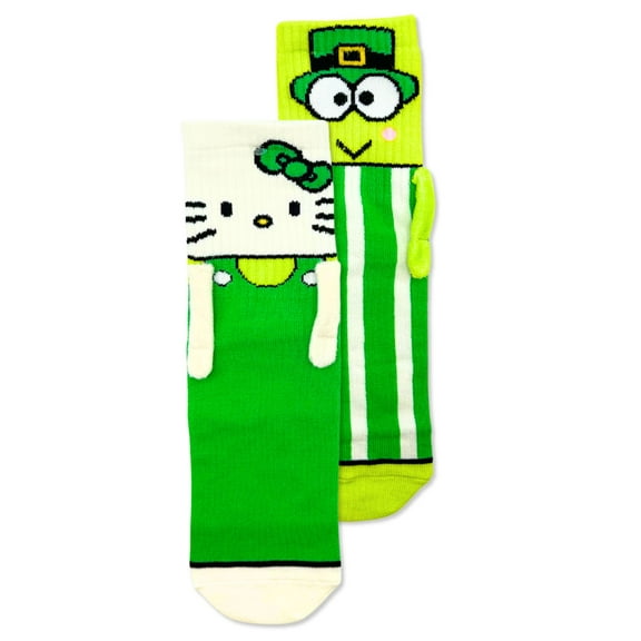 Hello Kitty & Friends Women's St. Patrick's Day Magnetic Arms Mid-Crew Socks, 1-Pack, Size 4-10