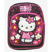 Hello Kitty Fuzzy Patch Front Floral Black/Pink Mini Toddler Backpack 10in