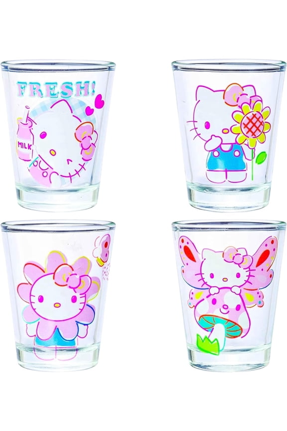 Sanrio Hello Kitty Spring Garden Flowers 4 pack Mini Glass Set, 1.5 Ounces