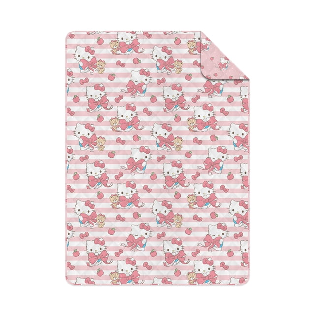 Hello Kitty Gentle Kittens Twin/Full Reversible Microfiber Quilted Blanket, 62x90 inches