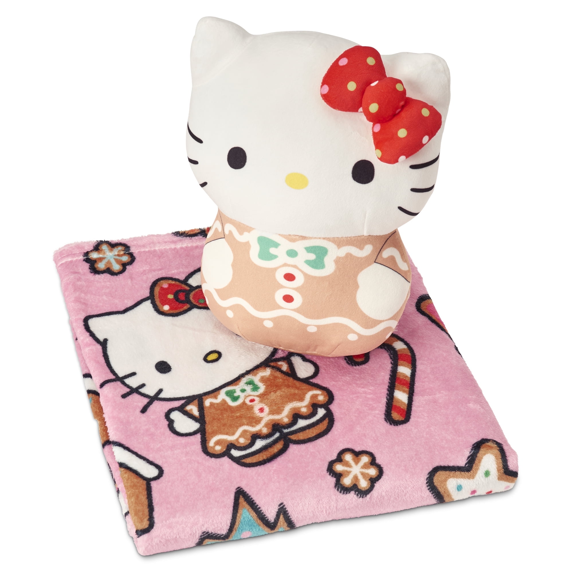 Hello Kitty Gingerbread Joy 11 inch Character Hugger and 40 x 50 inch Throw Blanket Set