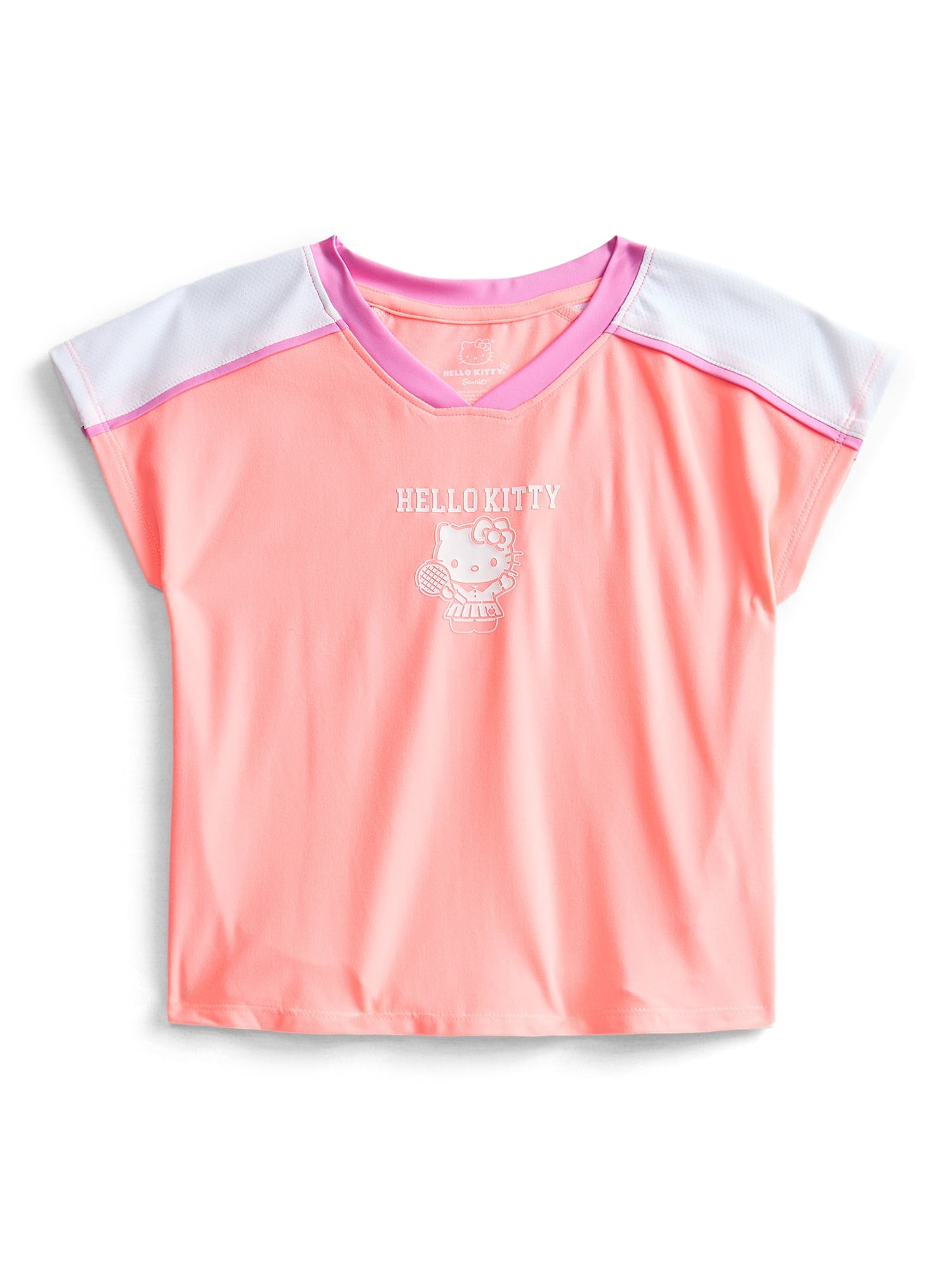 Hello Kitty Girls Active V-Neck Graphic Jersey with Short Sleeves, Sizes 4-12