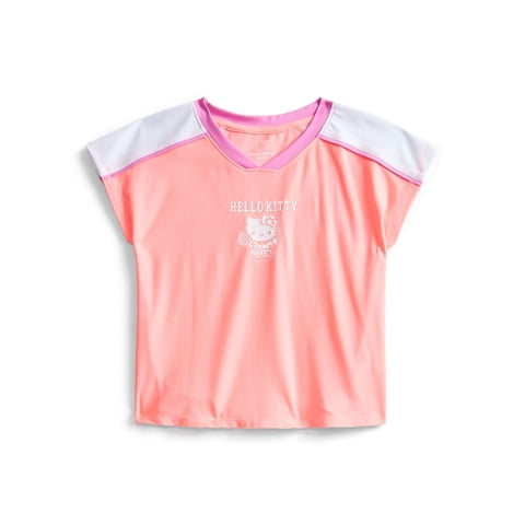 Hello Kitty Girls Active V-Neck Graphic Jersey with Short Sleeves, Sizes 4-12