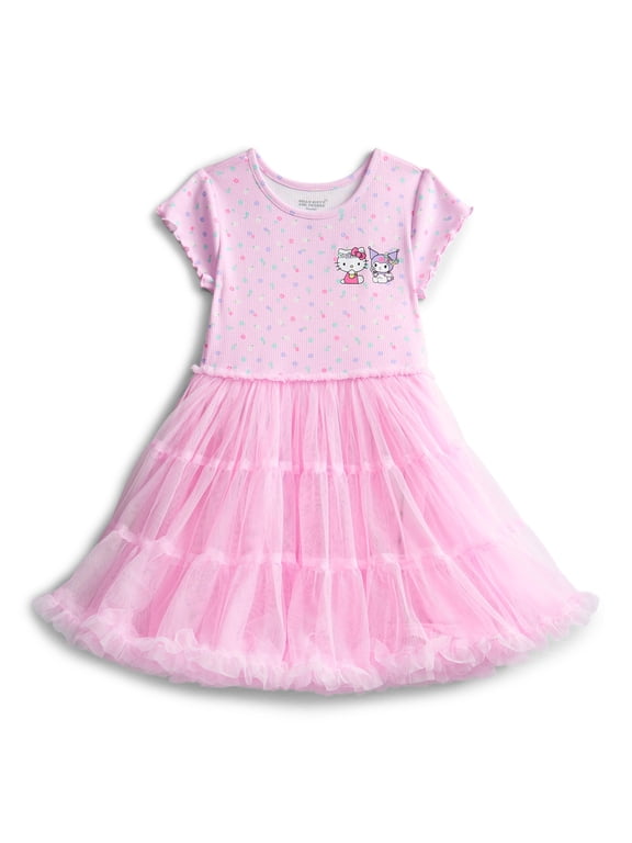 Hello Kitty Girls' Graphic Tutu Dress with Short Sleeves, Sizes 4-12