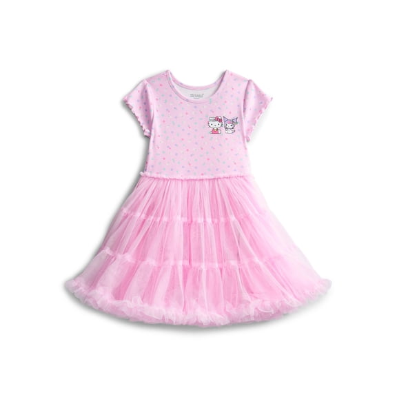 Hello Kitty Girls' Graphic Tutu Dress with Short Sleeves, Sizes 4-12