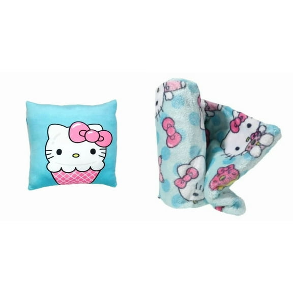 Hello Kitty Girl's Ice Cream and Doughnuts Fleece Travel and Squishy Pillow Set