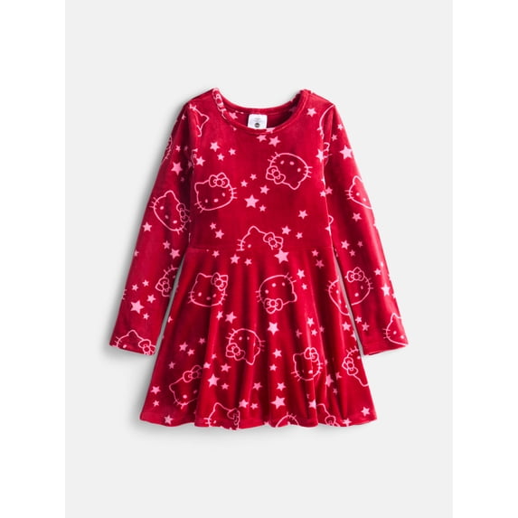 Hello Kitty Girls Allover Print Dress with Long Sleeves, Sizes 4-12