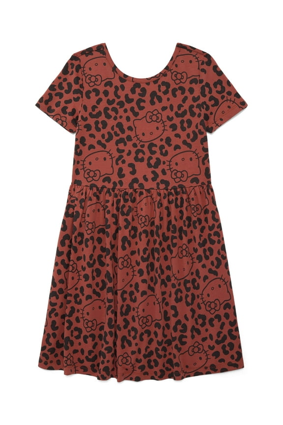 Girls Allover Print Dress with Short Sleeves, Sizes 4-12