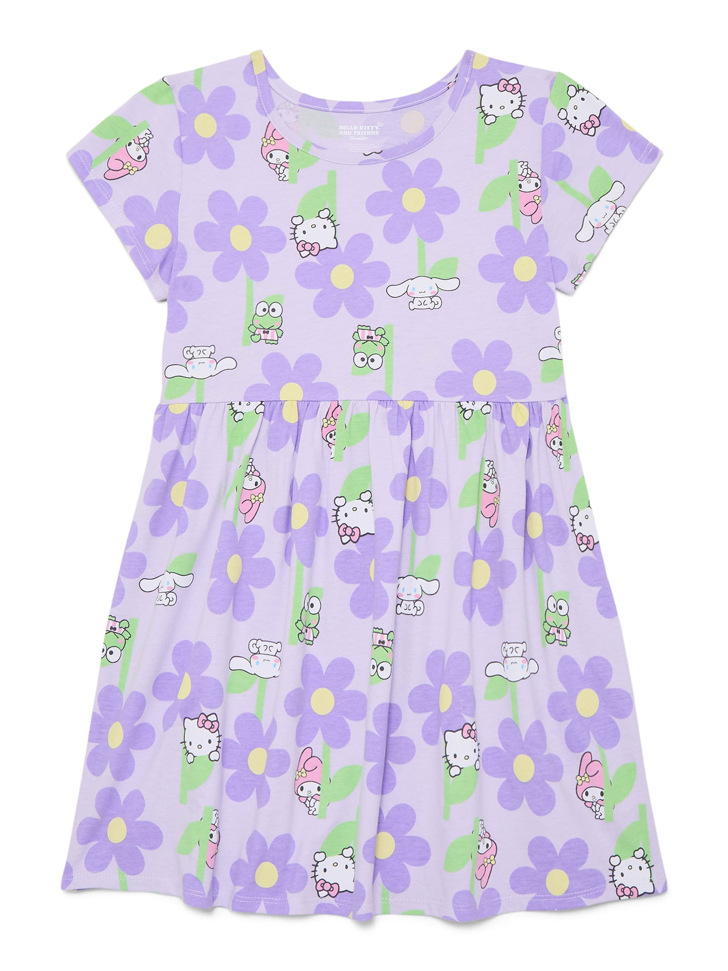 Hello Kitty Girls Allover Print Dress with Short Sleeves, Sizes 4-12