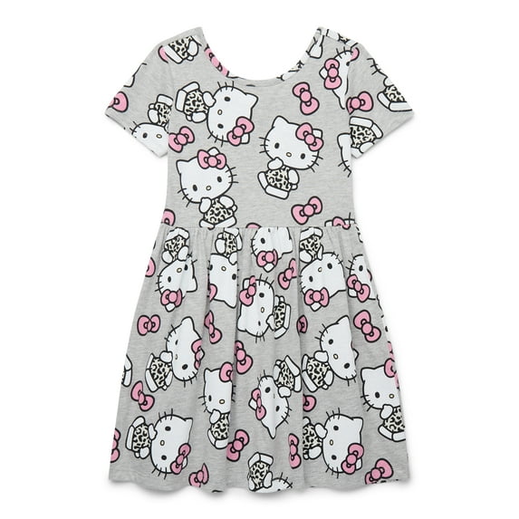 Hello Kitty Girls' Allover Print Dress with Short Sleeves, Sizes 4-12