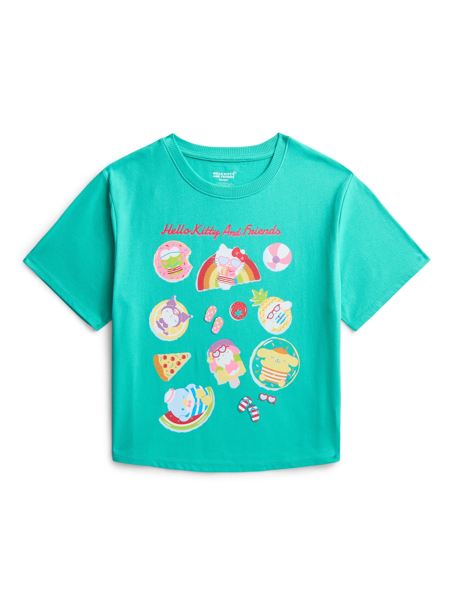 Hello Kitty Girls Graphic Embellished Crewneck Tee with Short Sleeves, Sizes 4-16