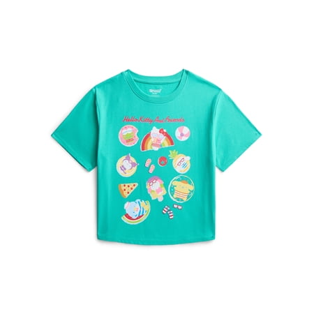 The Powerpuff Girls Hello Kitty Girls Graphic Embellished Crewneck Tee with Short Sleeves, Sizes 4-16