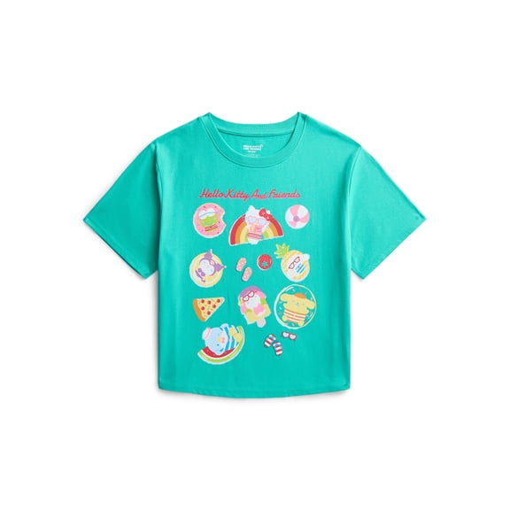 Hello Kitty Girls Graphic Embellished Crewneck Tee with Short Sleeves, Sizes 4-16