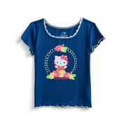 Hello Kitty Girls Purl Edge Graphic Tee with Short Sleeves, Sizes 4-16