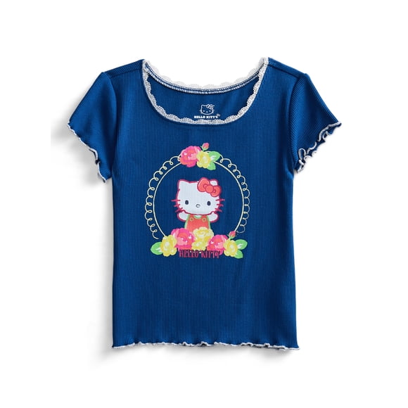 Hello Kitty Girls Purl Edge Graphic Tee with Short Sleeves, Sizes 4-16