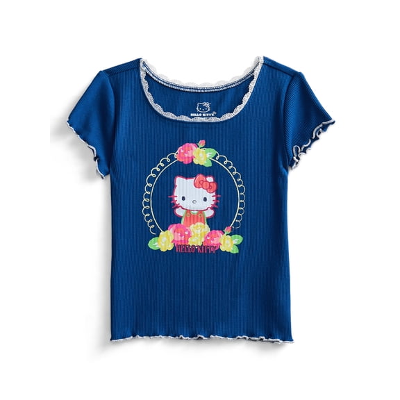 Hello Kitty Girls Purl Edge Graphic Tee with Short Sleeves, Sizes 4-16