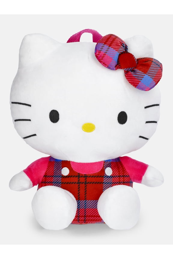 Hello Kitty Girls 14" Plush Backpack, Plaid