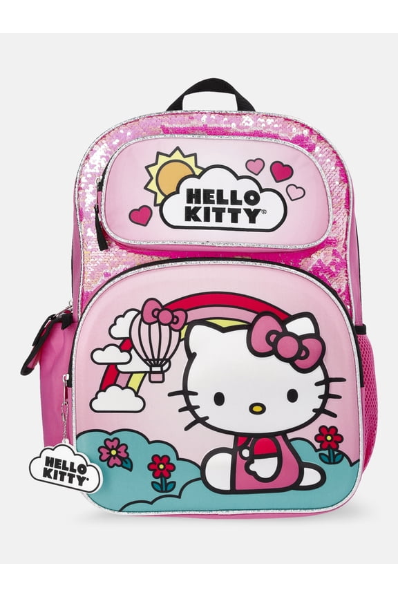 Sanrio Hello Kitty "Hello to Happy" Girls' 17" Sequin Rainbow Backpack, Pink