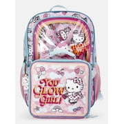 Hello Kitty Girls 17" You Glow Girl Backpack Set with Headphones & Lunch Box, 3-Piece Set, Pink