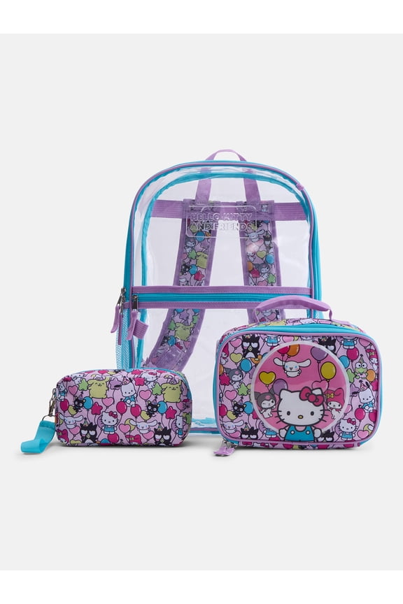 Hello Kitty Kids’ Clear Backpack Set with Lunch Bag and Pencil Pouch, 3 Piece