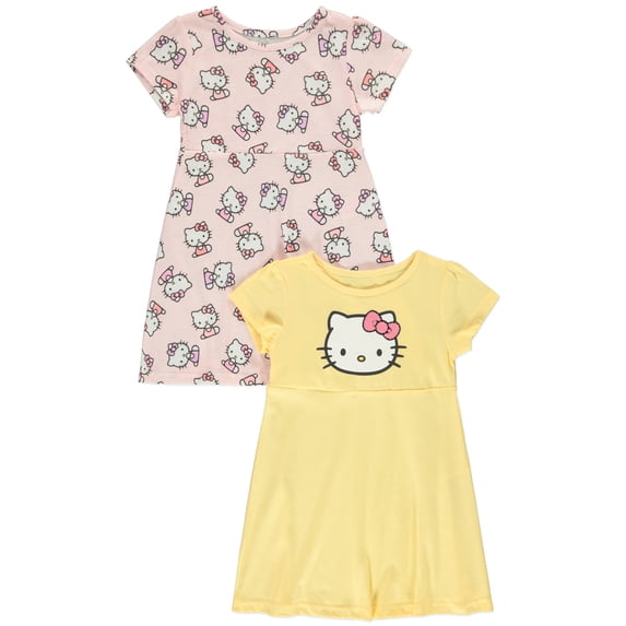 Hello Kitty Girls' 2-Pack T-Shirt Dresses Color: yellow Size: 3t