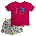 thumbnail image 1 of Hello Kitty Girls 2-Piece Fashion Tee Shirt and Active Short Set with Tie Front Top and Fashion Dolphin Shorts Summer Clothes for Little Girls (Fuschia Multi, 3T), 1 of 3