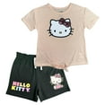 thumbnail image 1 of Hello Kitty Girls 2-Piece Fashion Tee Shirt and Active Short Set with Tie Front Top and Fashion Dolphin Shorts Summer Clothes for Little Girls (Peach, 2T), 1 of 3