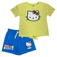 thumbnail image 1 of Hello Kitty Girls 2-Piece Fashion Tee Shirt and Active Short Set with Tie Front Top and Fashion Dolphin Shorts Summer Clothes for Little Girls (Yellow, 2T), 1 of 3