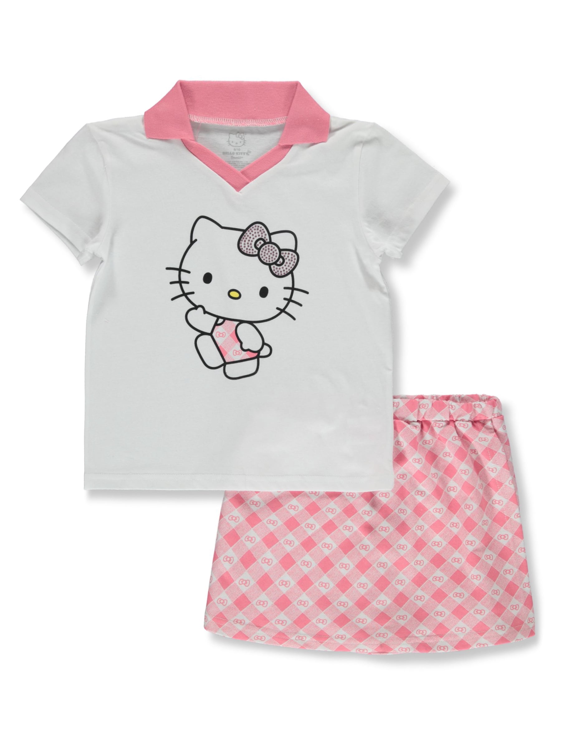 Hello Kitty Girls' 2-Piece Gem Polo Shirt Skorts Set Outfit Color: white/multi Size: 8 - 10