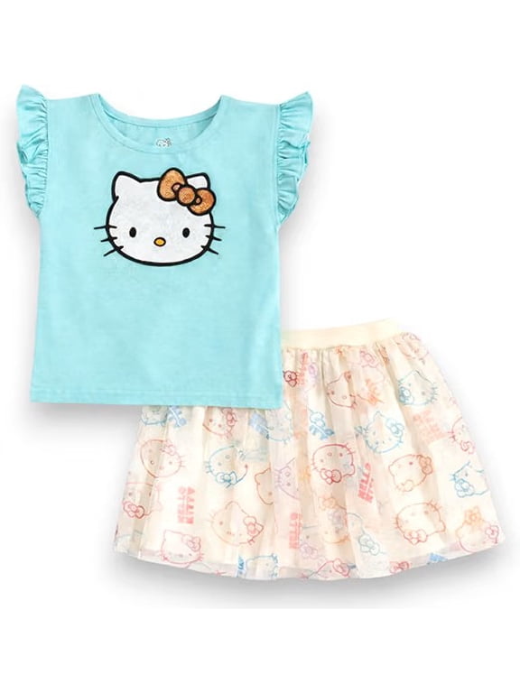 Girls' 2-Piece T-Shirt & Skirt Set, Turquoise/Multicolor Print, Size 12