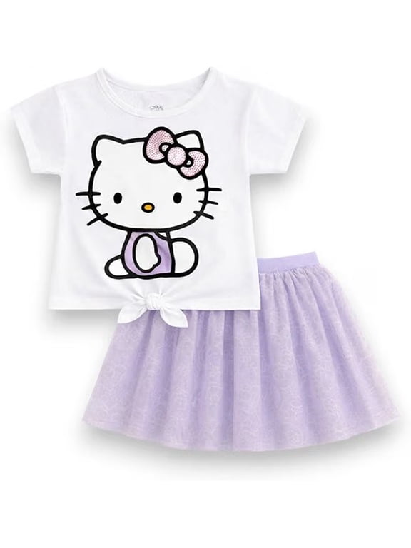 Girls' 2-Piece T-Shirt & Skirt Set, White/Purple, Size 12