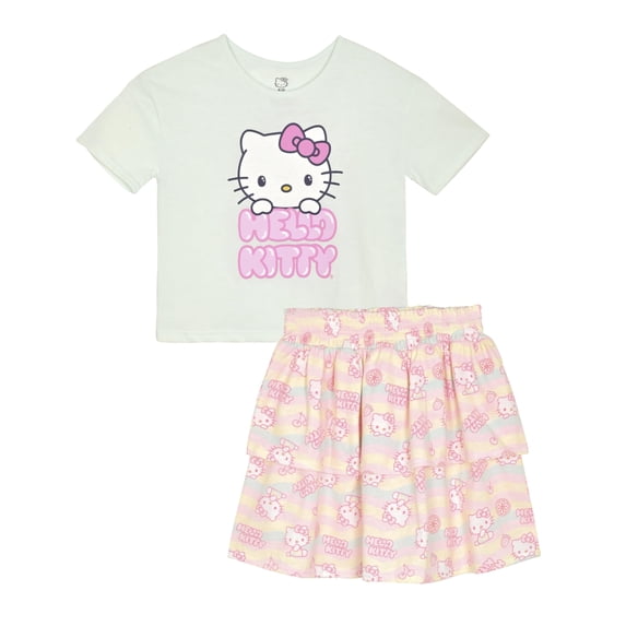 Hello Kitty Girls 2-Piece T-Shirt and Skirt Set, Multi, 3T