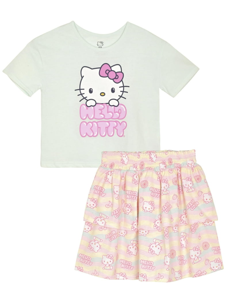 Hello Kitty Girls 2-Piece T-Shirt and Skirt Set, Multi, 4