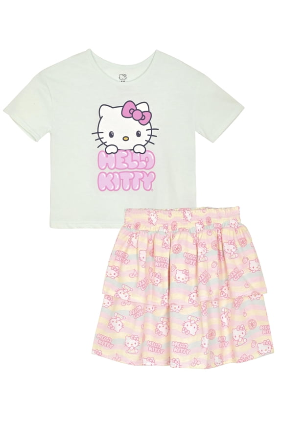 Girls 2-Piece T-Shirt and Skirt Set, Multi, 5/6
