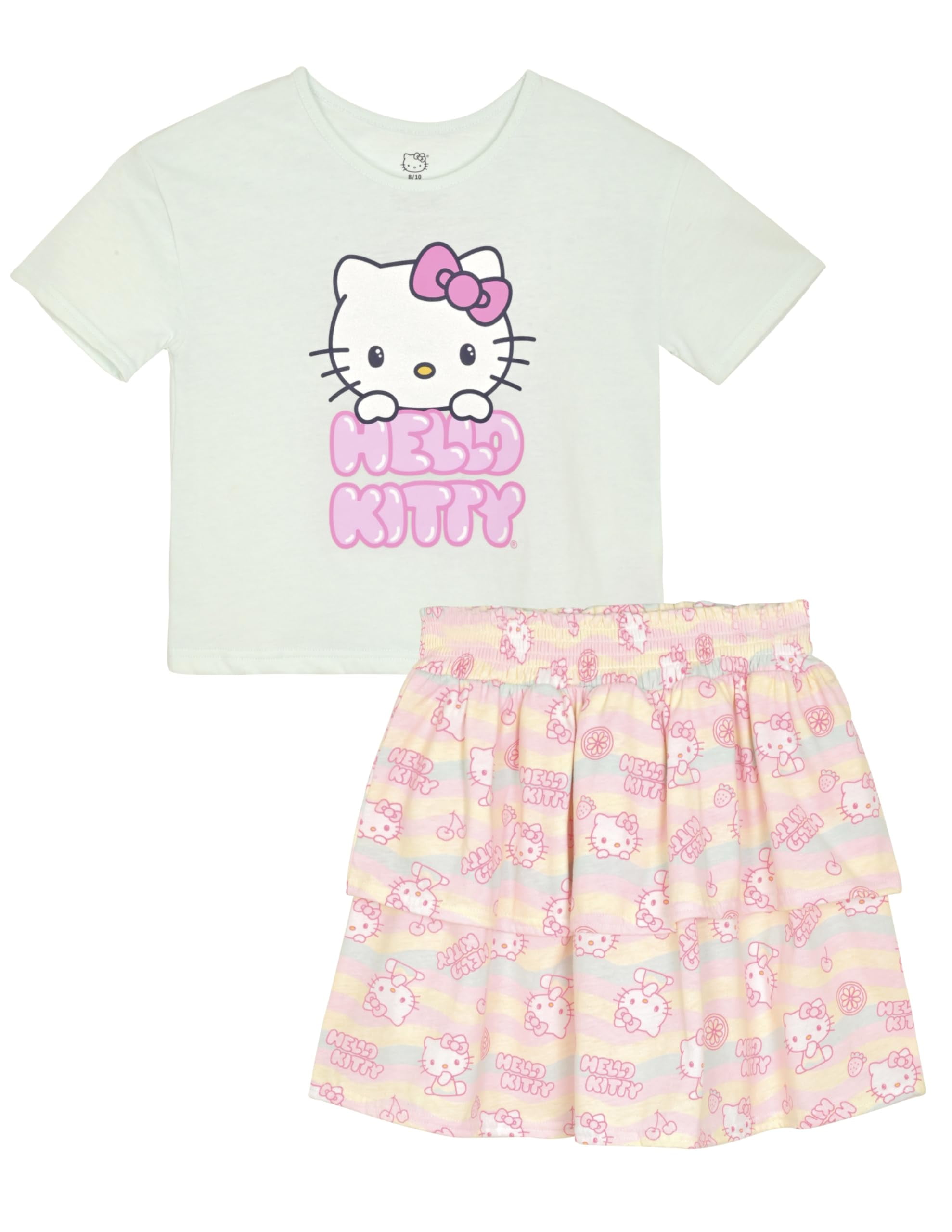 Hello Kitty Girls 2-Piece T-Shirt and Skirt Set, Multi, 7