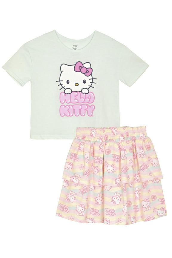 Girls 2-Piece T-Shirt and Skirt Set, Multi, 7