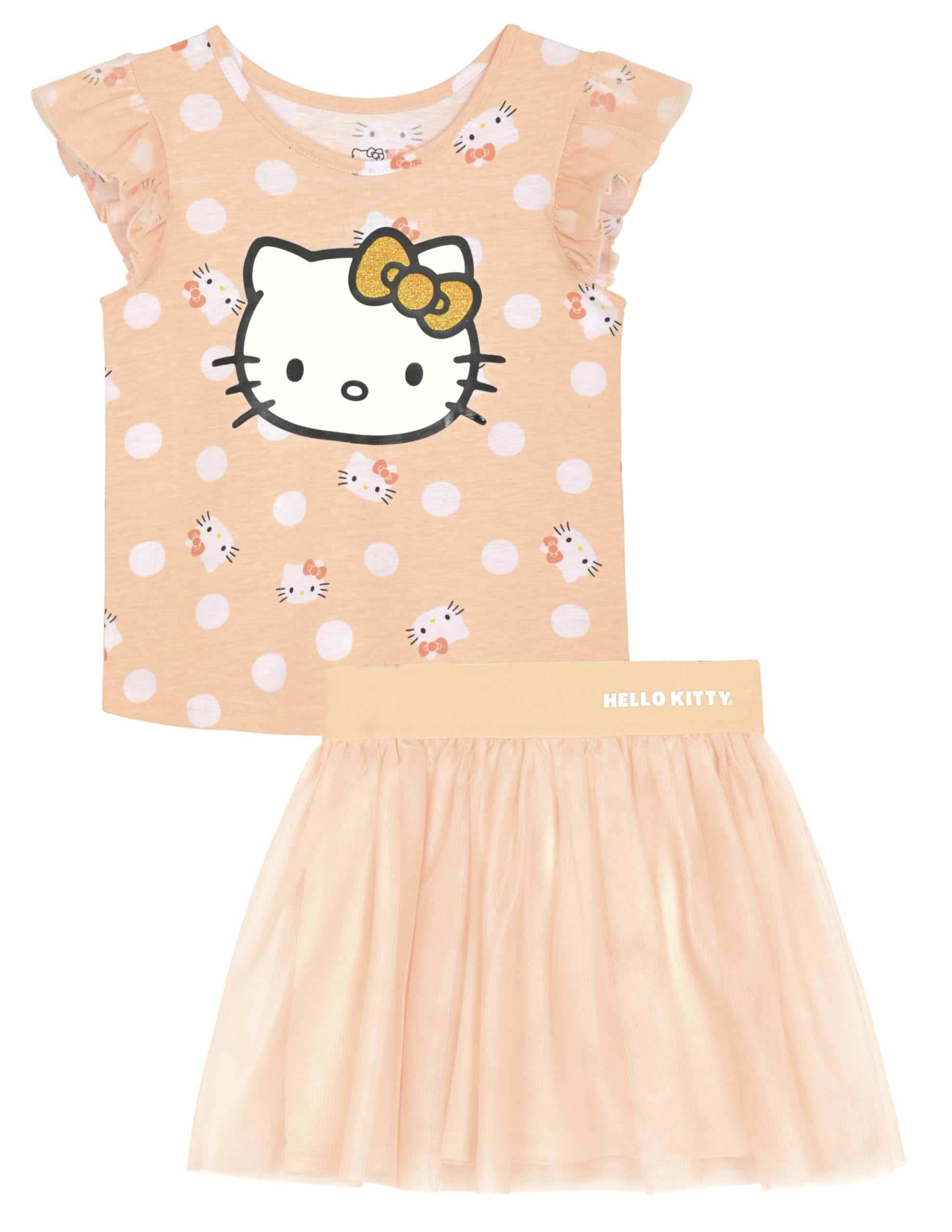 Hello Kitty Girls 2-Piece T-Shirt and Skirt Set, Yellow, 2T