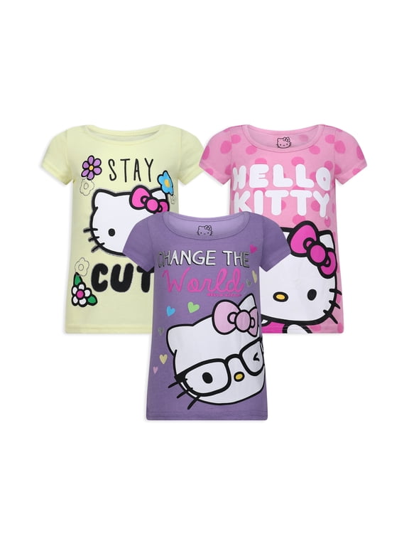 Girls 3 Pack Short Sleeve T-Shirt - Yellow/Pink/Purple