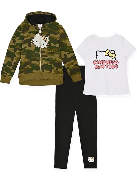 Girls' 3-Piece Hoodie, Tee & Legging Set, Camo, Size 5/6