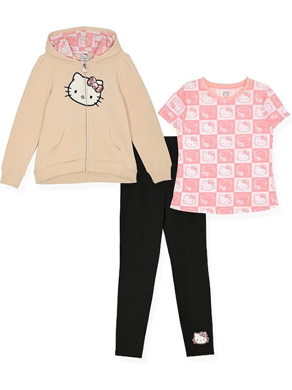 Girls' 3-Piece Hoodie, Tee & Legging Set, Peach, Size 5/6