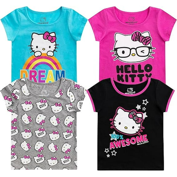 Hello Kitty Sanrio Short Sleeve T-Shirt (Girls), 4 Pack, Sizes 2T-12